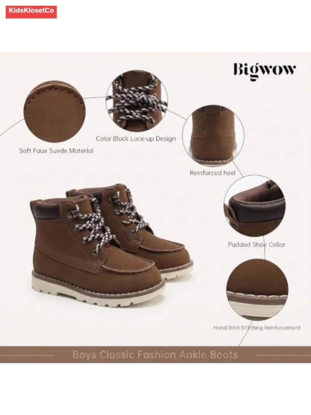 Kids Boys Brown Boots Waterproof Anti Slip Lace Up High Top Faux Leather